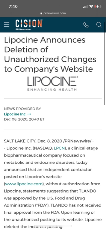 Lipocine Inc 1218616