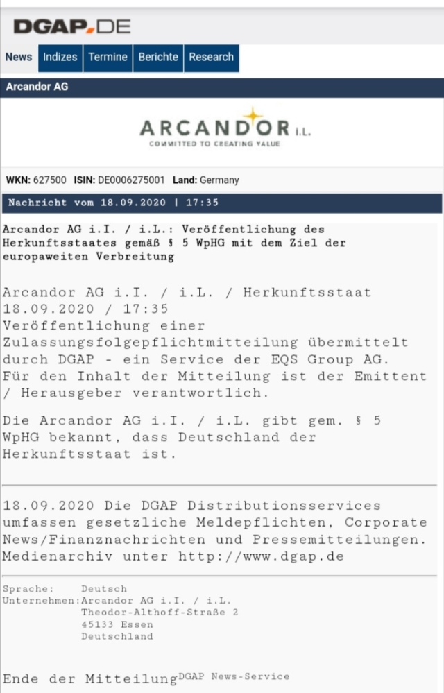 Arcandor AG nach der Insolvenz 1202168